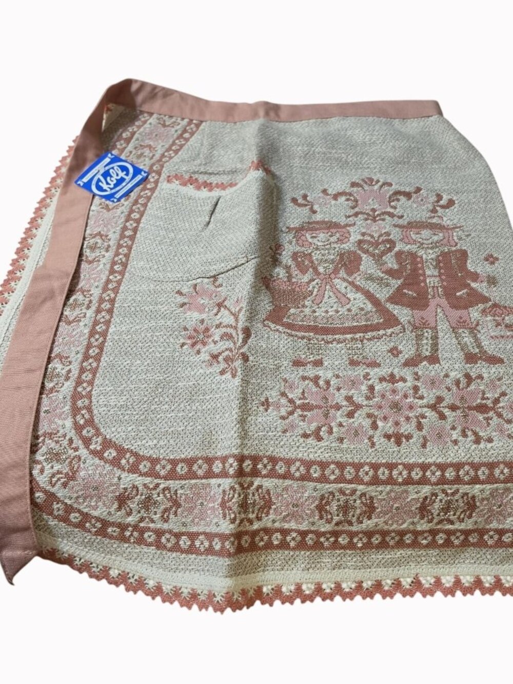 Vtg KOLF Austria Apron NEW WITH TAGS Alpenpaar Pink Alpine Couple Folk Art NOS